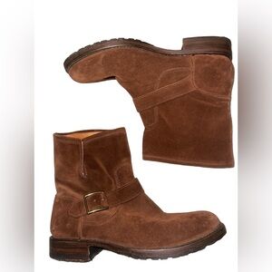 FRYE Natalie Short Engineer Biker Buckle Boots Brown Suede Size 9 1/2B